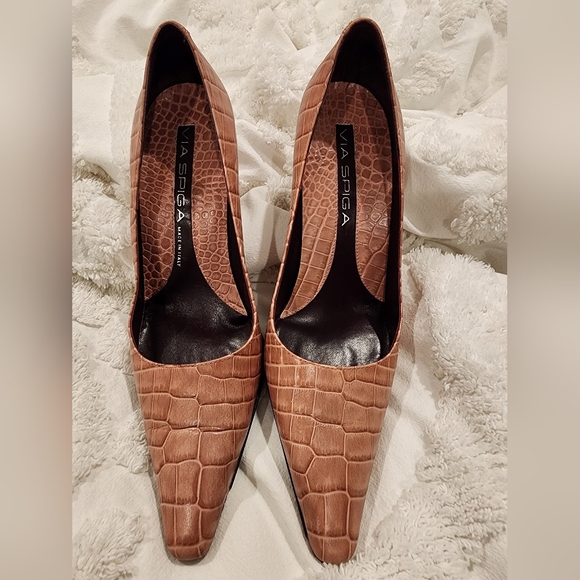 Via Spiga Blush Pink Faux Croc Pointed Heels- 8M - Picture 8 of 16